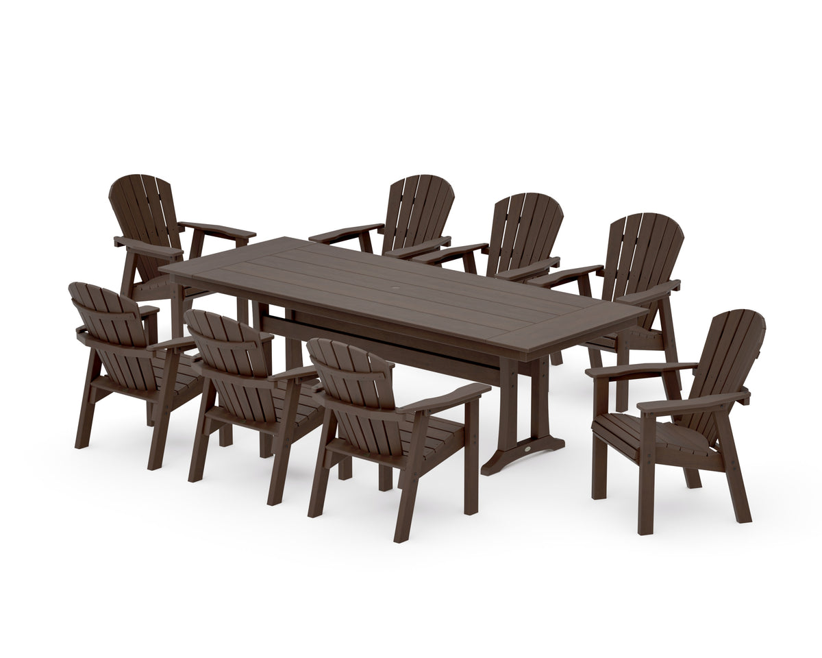 POLYWOOD Seashell 9-Piece Farmhouse Dining Set with Trestle Legs in Kona