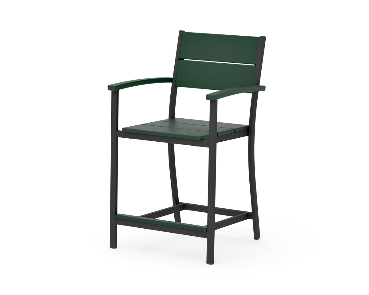 POLYWOOD Main Street Counter Arm Chair in Black / Green