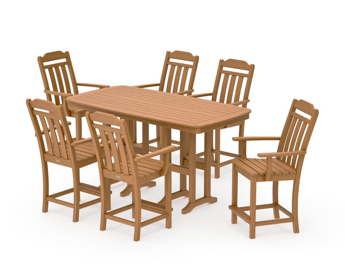 POLYWOOD Country Living Cottage Arm Chair 7-Piece Counter Set in Natural