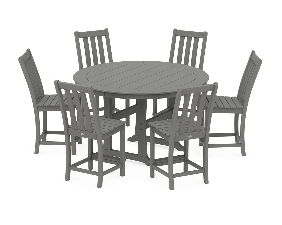 POLYWOOD Vineyard 7-Piece Side Chair Round Counter Set in Slate Grey