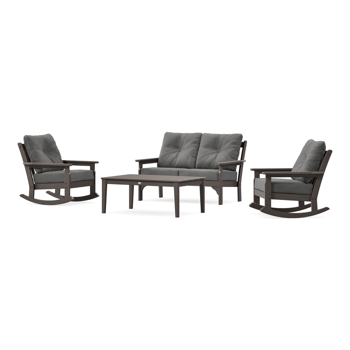 POLYWOOD Vineyard 4-Piece Deep Seating Rocking Chair Set in Vintage Coffee