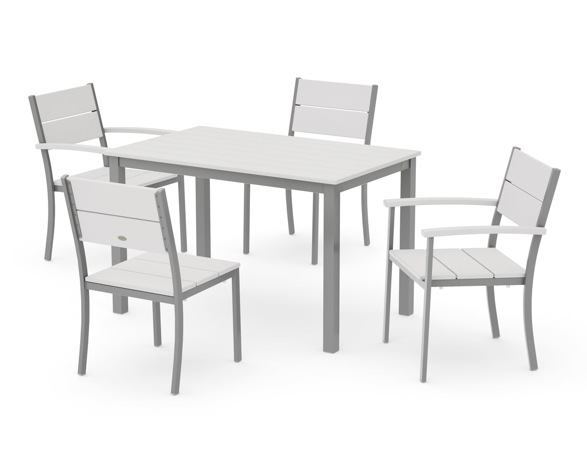 POLYWOOD Main Street 5-Piece Dining Set with Main Street 30 x 48 Dining Table in Silver / Vintage White