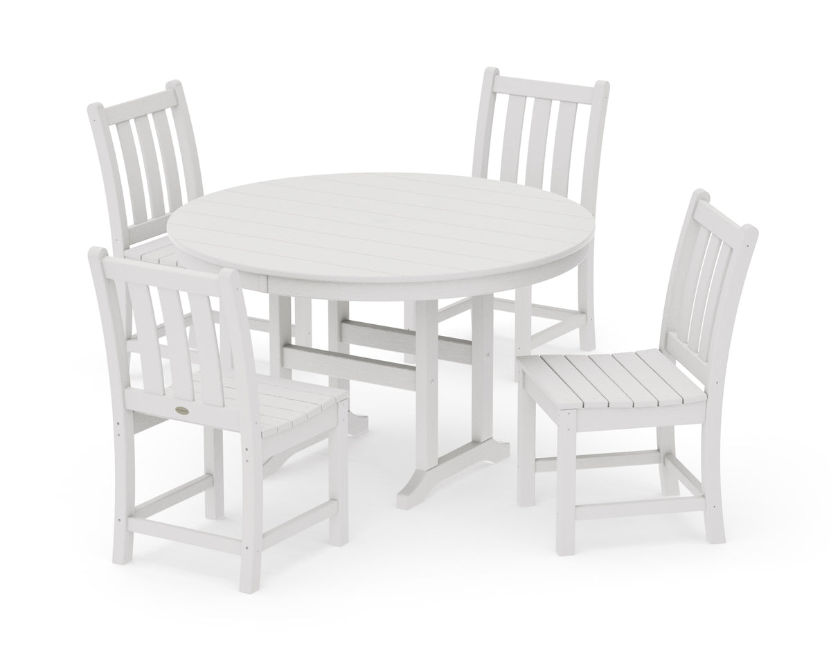 POLYWOOD Traditional Garden Side Chair 5-Piece Round Farmhouse Dining Set in Vintage White