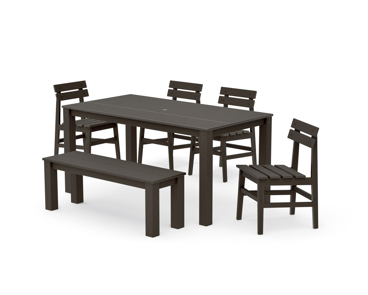 POLYWOOD Modern Studio Plaza Chair 6-Piece Parsons Dining Set with Bench in Vintage Coffee