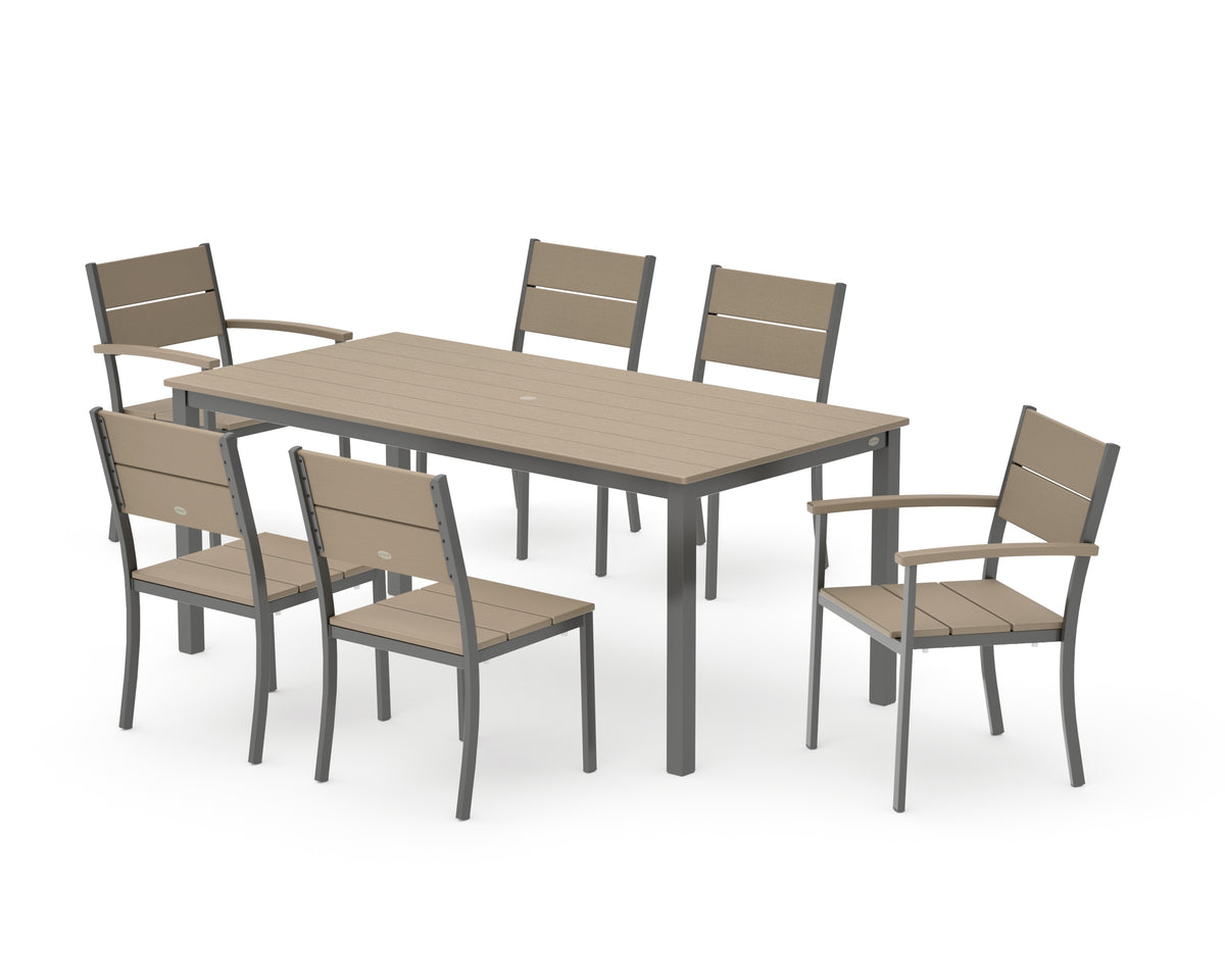 POLYWOOD Main Street 7-Piece Dining Set with Main Street 36" x 72" Dining Table in Charcoal / Vintage Sahara