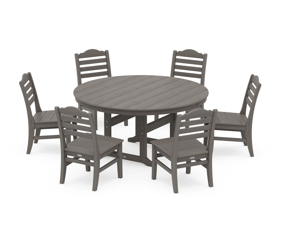 POLYWOOD Savannah 7-Piece Side Chair Round Farmhouse Dining Set in Driftwood