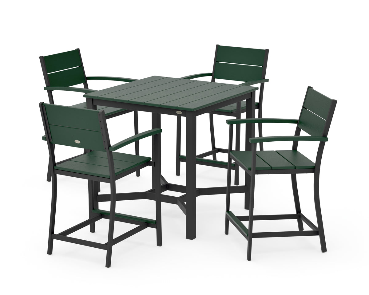 POLYWOOD Main Street 5-Piece Counter Set in Black / Green