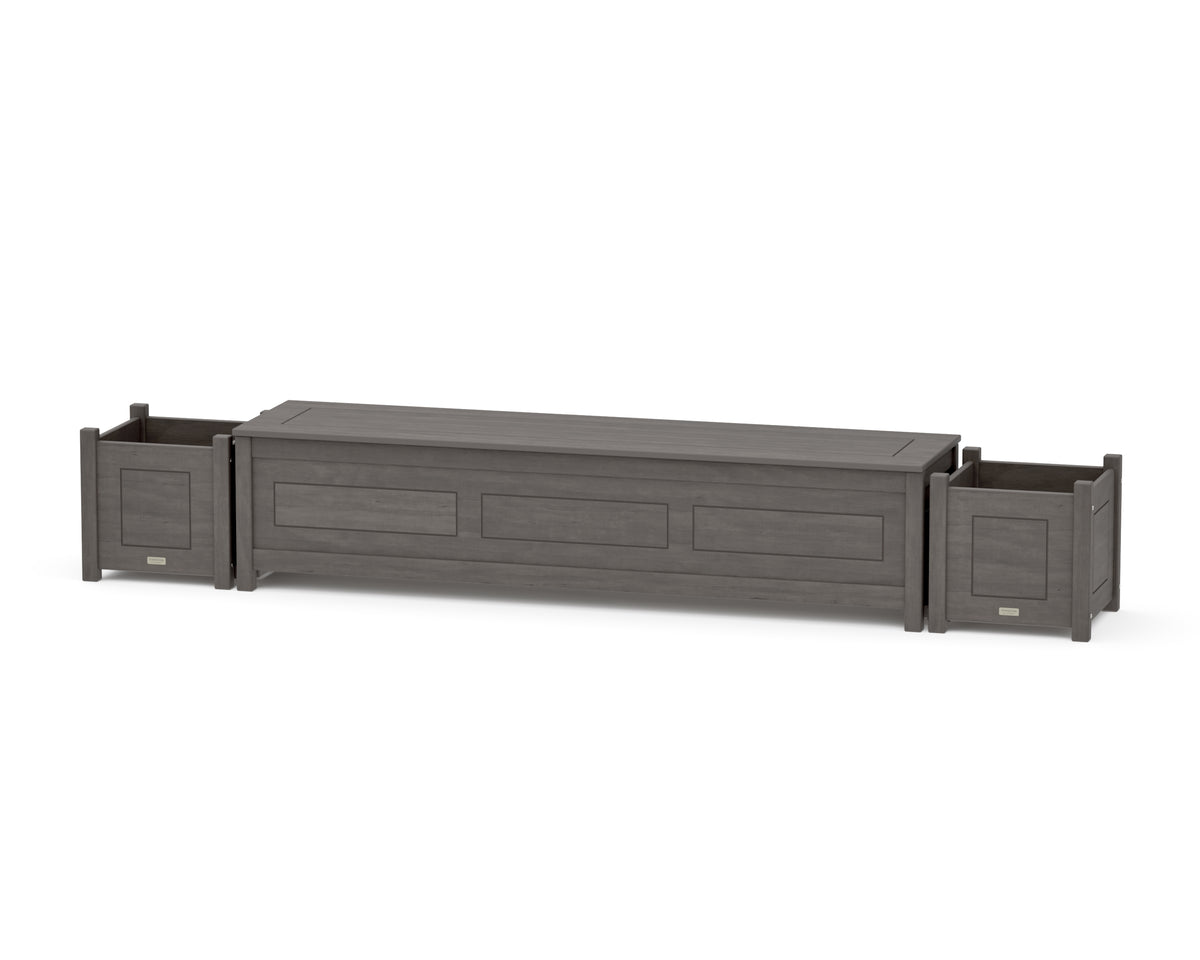POLYWOOD 72" Country Living Straight Planter Storage Bench Set in Driftwood