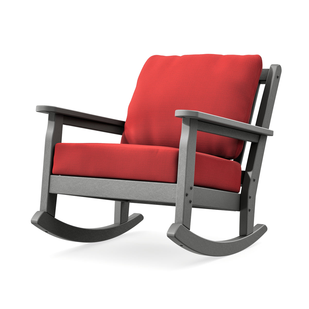 POLYWOOD Chippendale Deep Seating Rocking Chair in Slate Grey / Crimson Linen