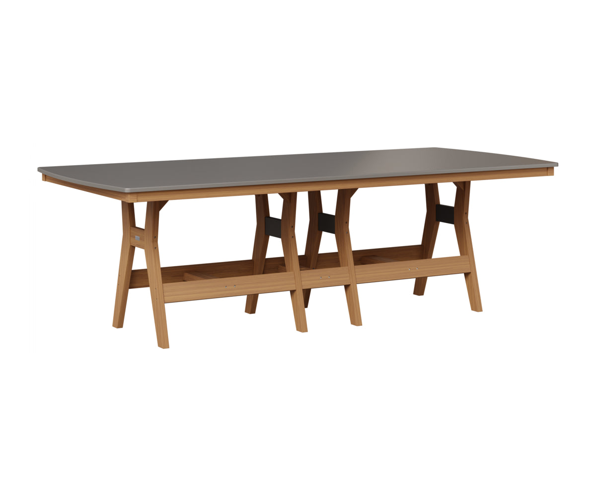 Berlin Gardens Harbor 44" x 96" Rectangular Table in Natural Teak, Hammered Stainless top