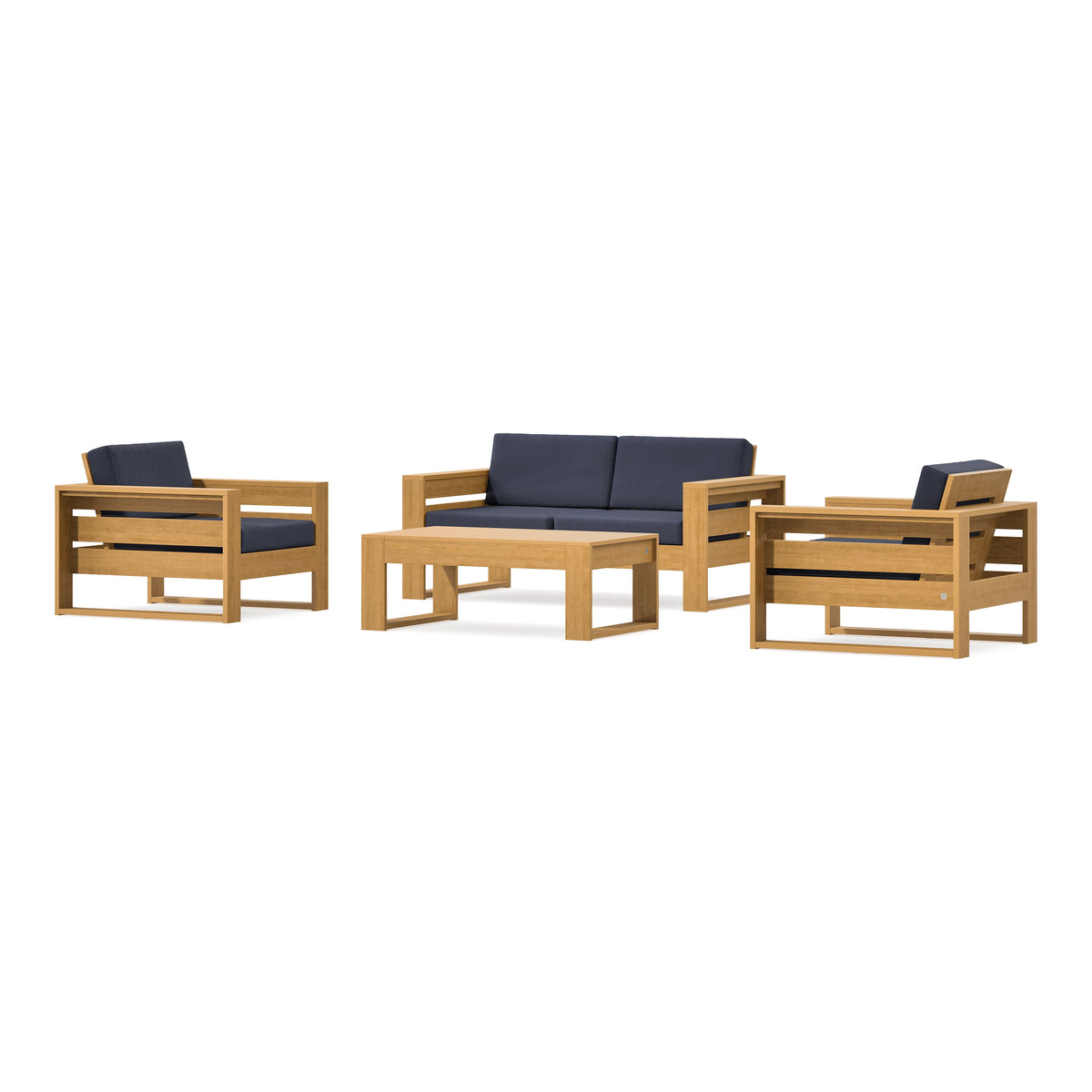 POLYWOOD PW Designer Series Latitude 4-Piece Lounge Loveseat Set in Natural / Navy Linen