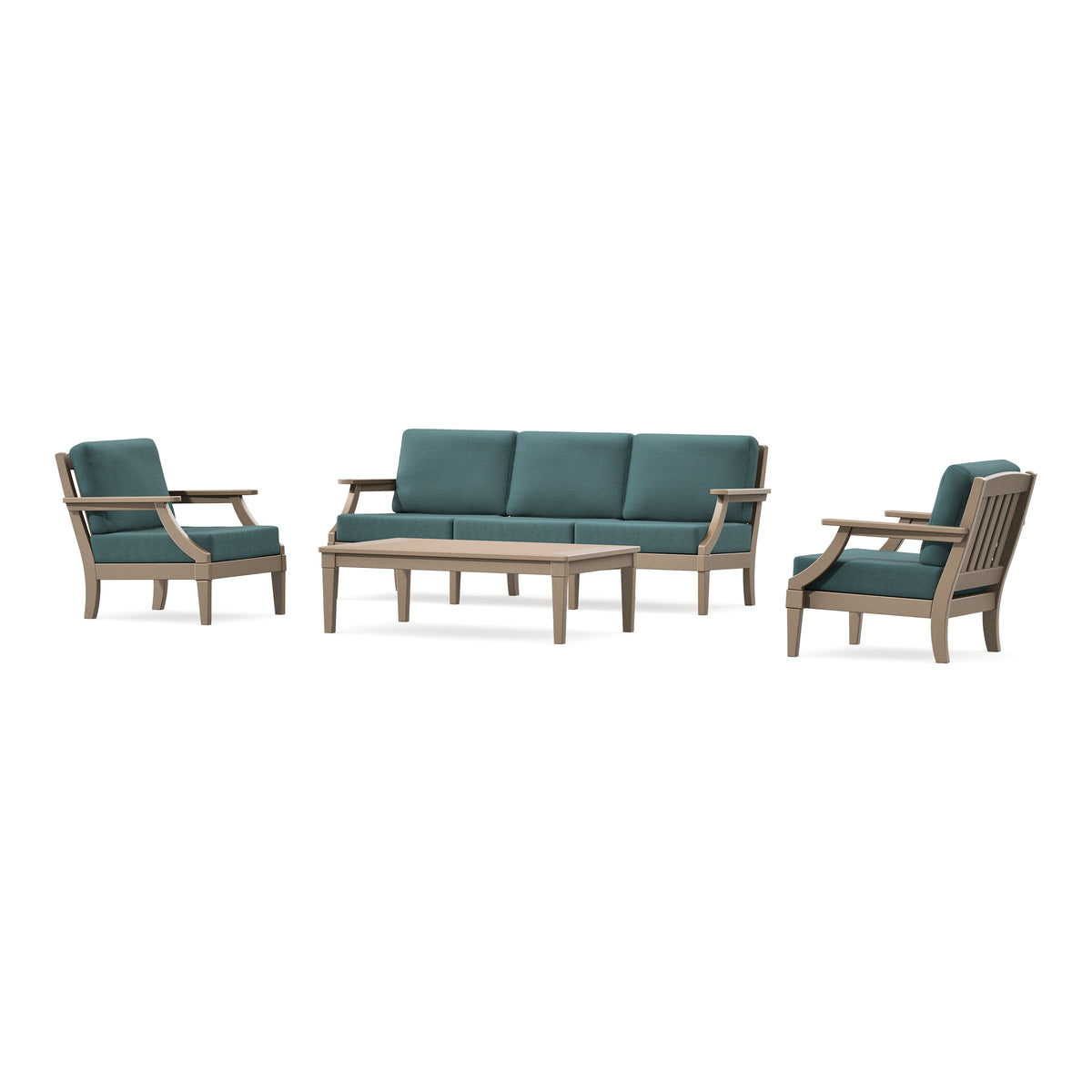 POLYWOOD PW Designer Series Estate 4-Piece Lounge Sofa Set in Vintage Sahara / Ocean Teal