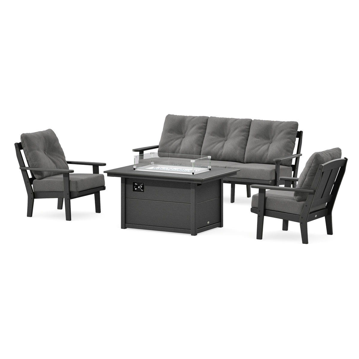 POLYWOOD Mission Deep Seating Fire Pit Table Set in Black