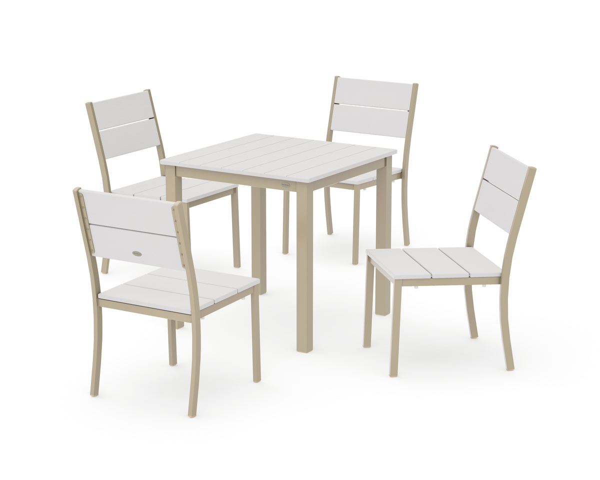 POLYWOOD Main Street 5-Piece Square Dining Set- Small in Sand / Vintage White