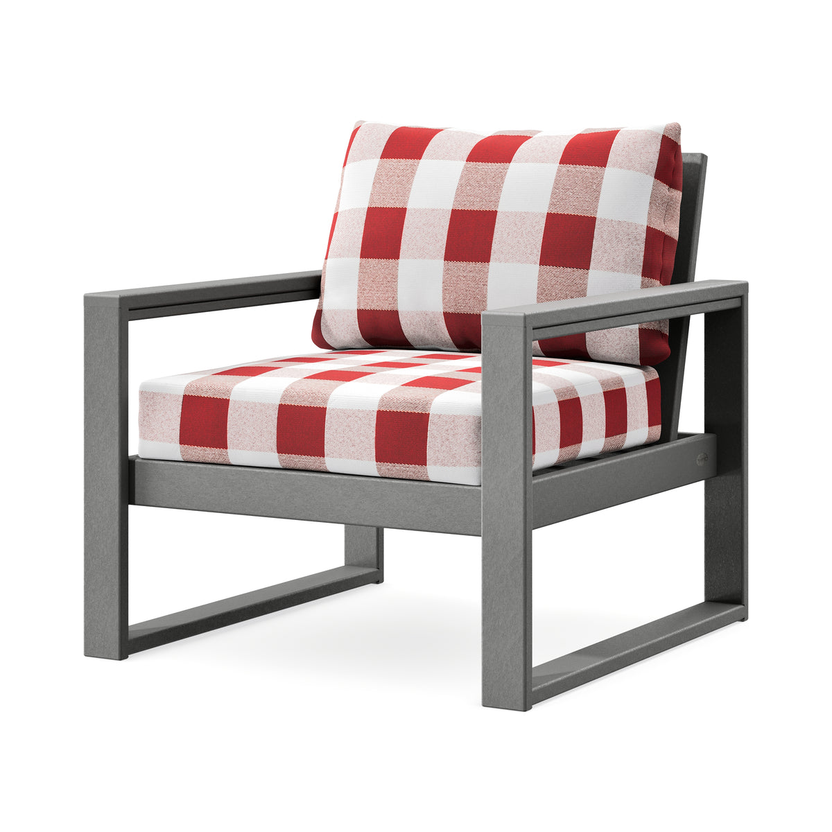 POLYWOOD EDGE Club Chair in Slate Grey / Buffalo Plaid Crimson