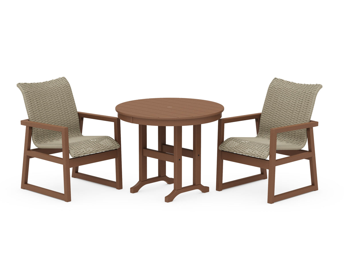 POLYWOOD EDGE Woven 3-Piece Farmhouse Dining Set in Teak / Dune Grass