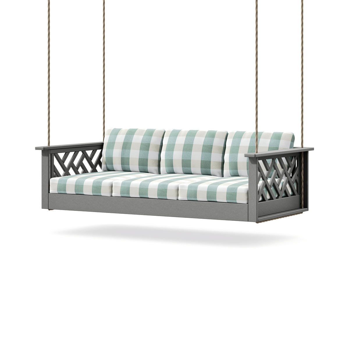 POLYWOOD Chippendale Daybed Swing in Slate Grey / Buffalo Plaid Glacier Spa