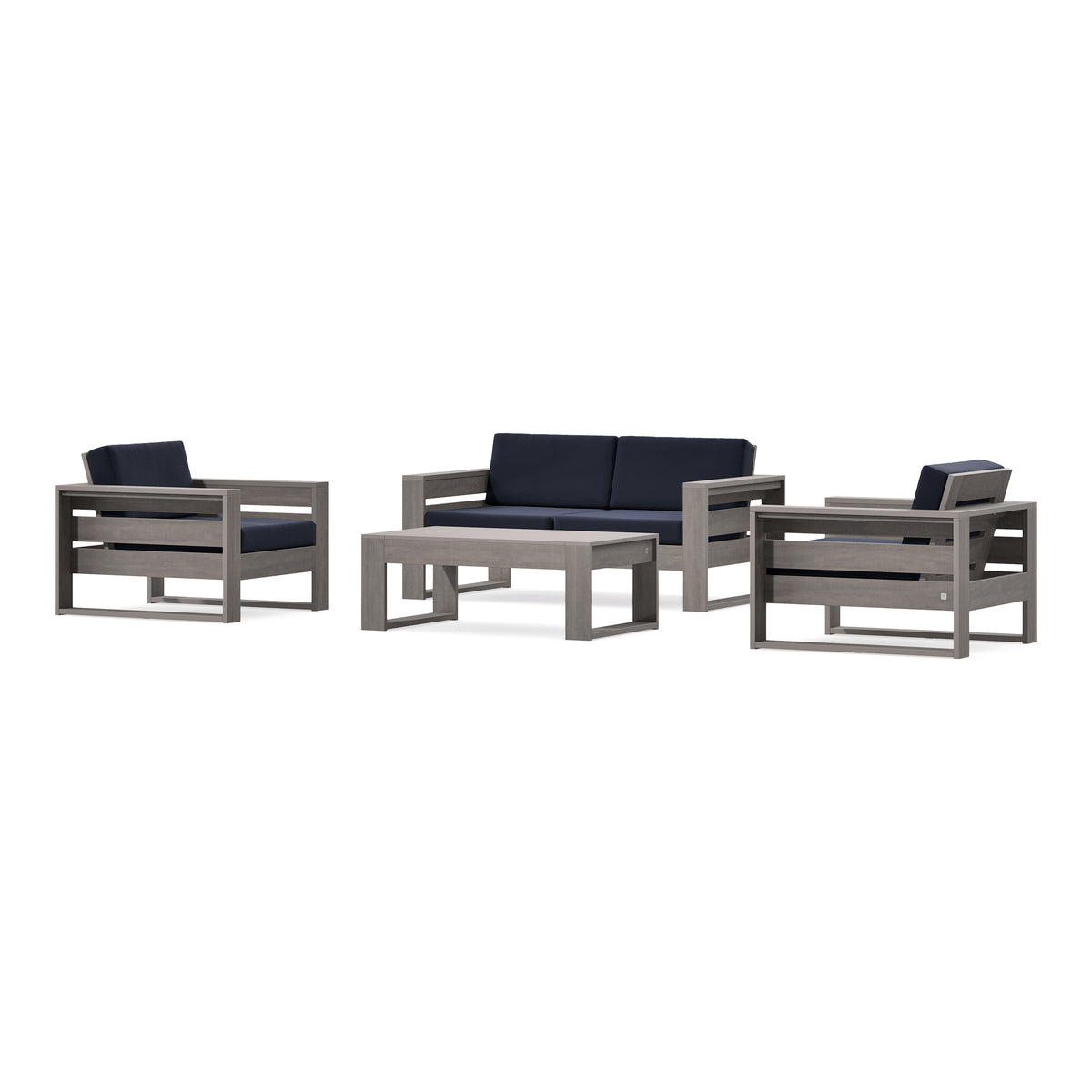 POLYWOOD PW Designer Series Latitude 4-Piece Lounge Loveseat Set in Driftwood / Navy