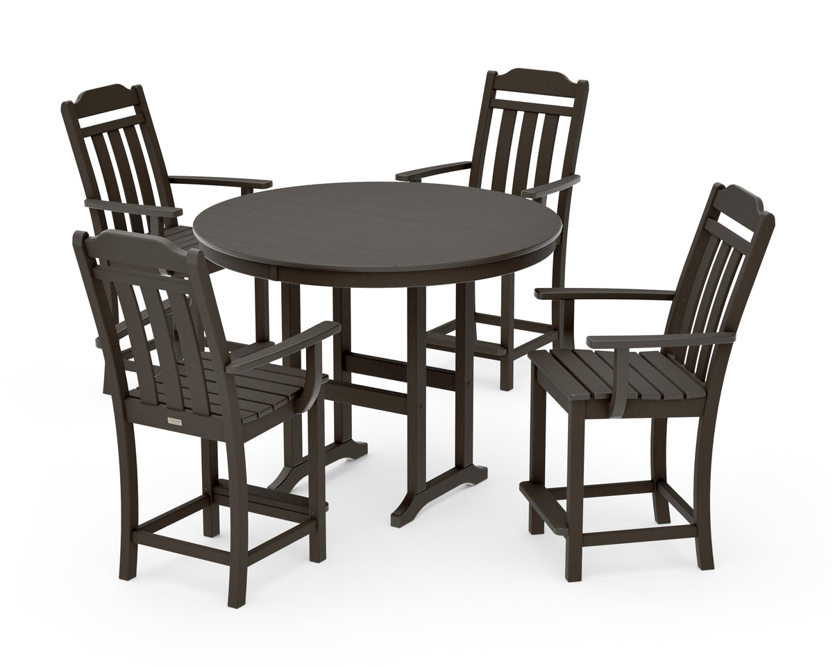 POLYWOOD Country Living Cottage 5-Piece Round Farmhouse Counter Set in Vintage Coffee