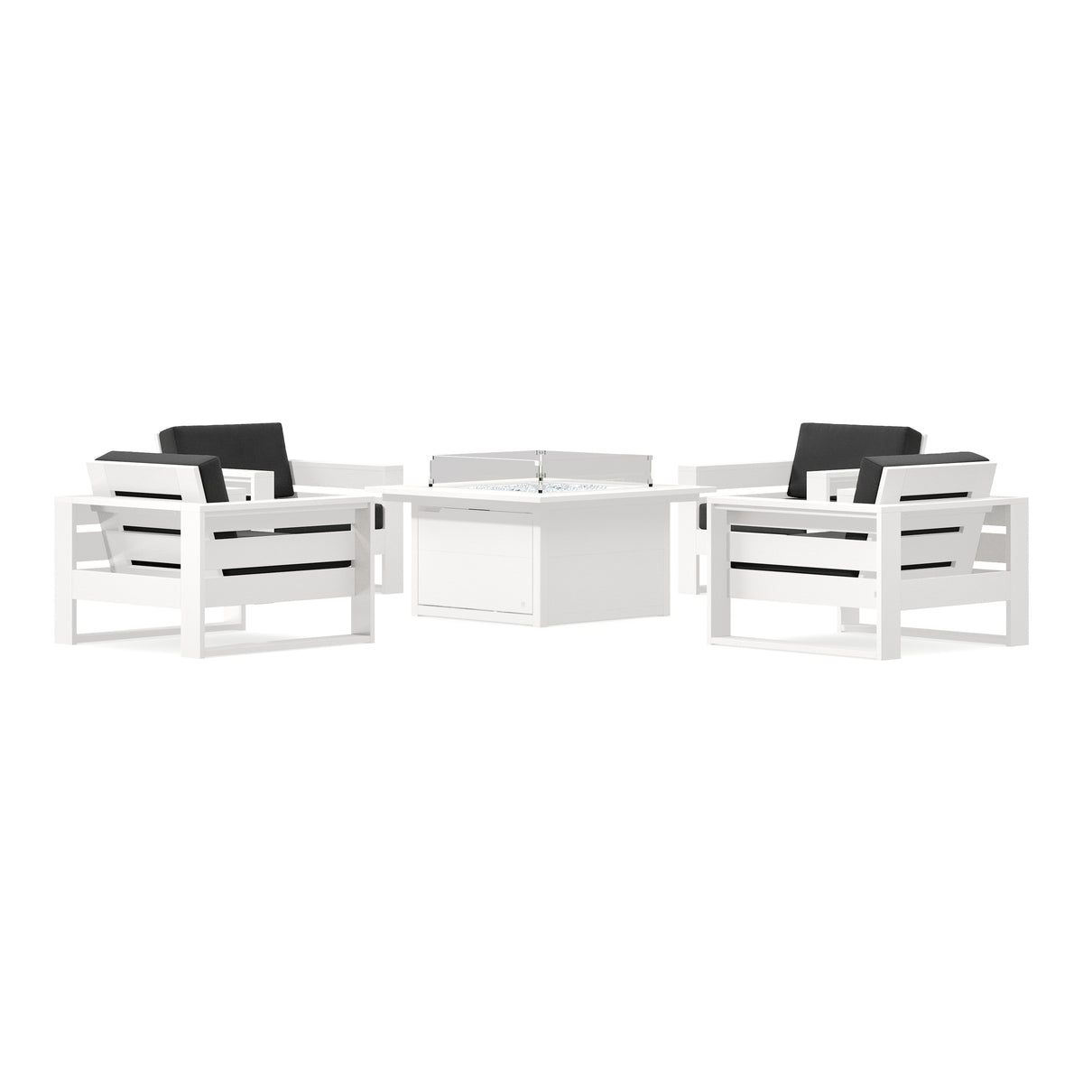 POLYWOOD PW Designer Series Latitude 5-Piece Lounge Fire Table Set in Vintage White / Spectrum Carbon