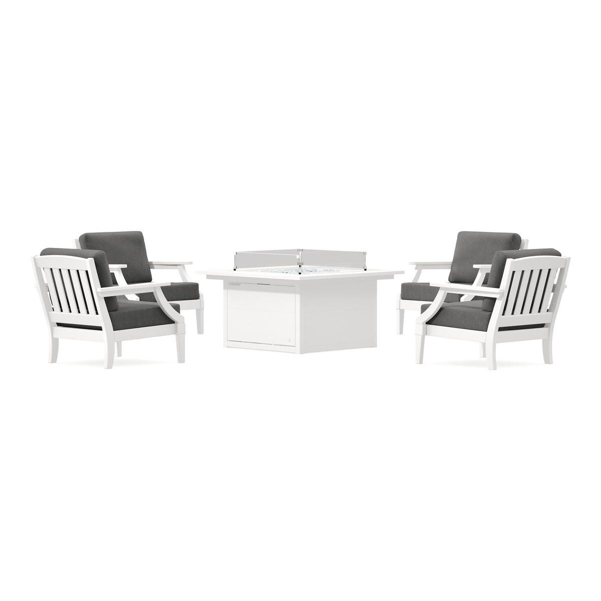 POLYWOOD PW Designer Series Estate 5-Piece Lounge Fire Table Set in Vintage White / Ash Charcoal