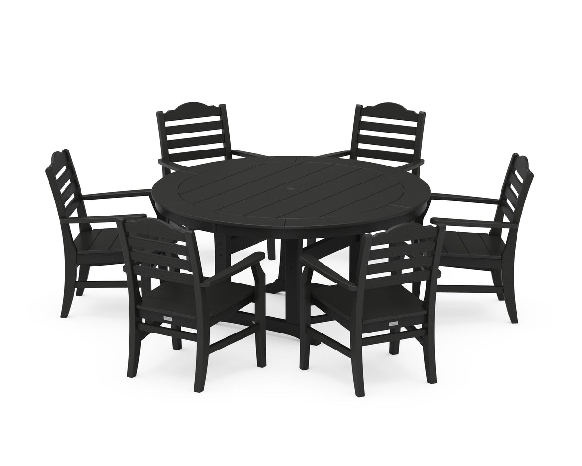 POLYWOOD Savannah 7-Piece Arm Chair Round Dining Set in Black