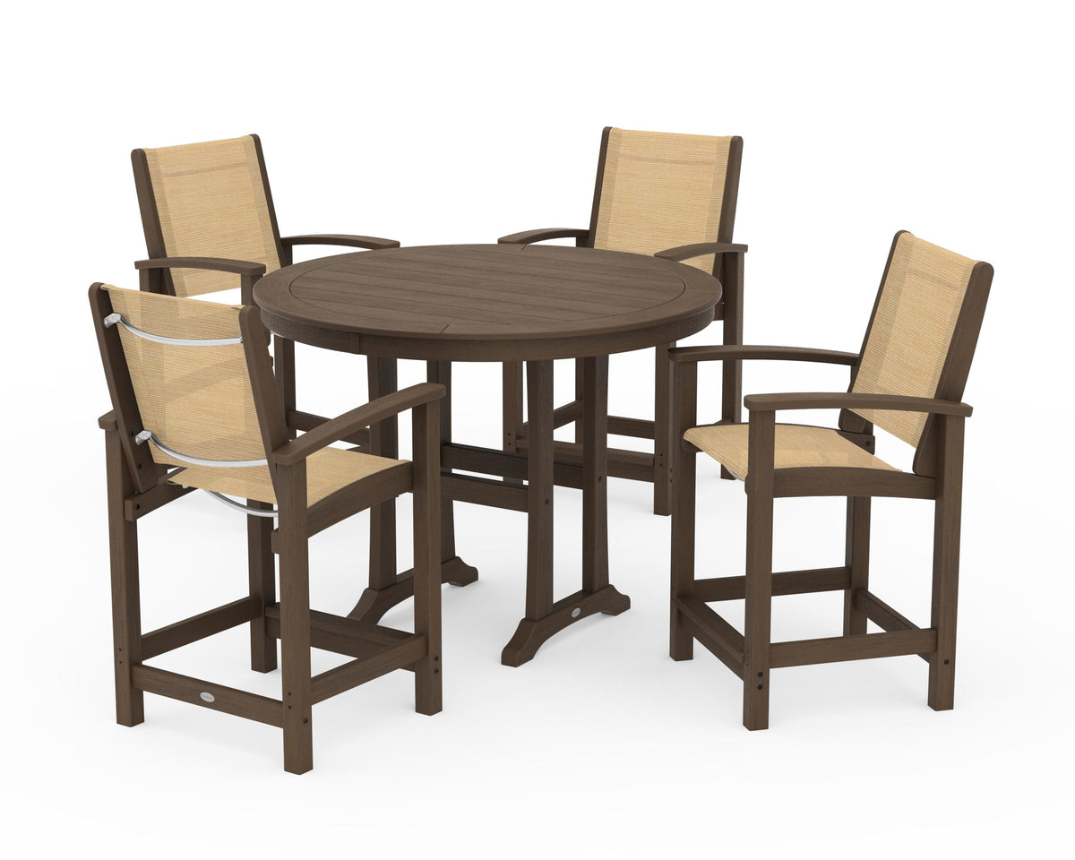 POLYWOOD Coastal 5-Piece Counter Set in Kona / Dupioni Apricot