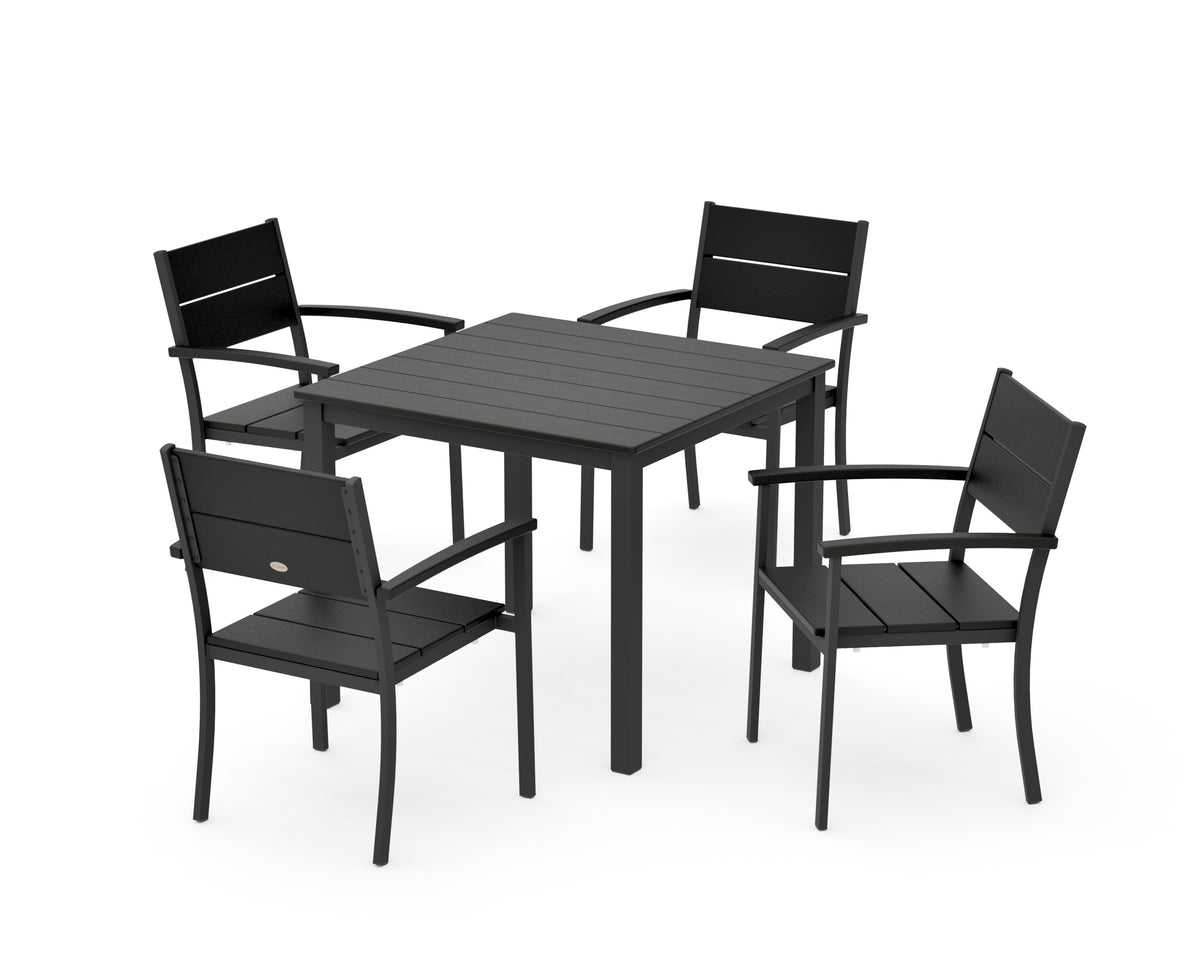POLYWOOD Main Street 5-Piece Dining Set with Main Street 36" x 36" Dining Table in Black / Black