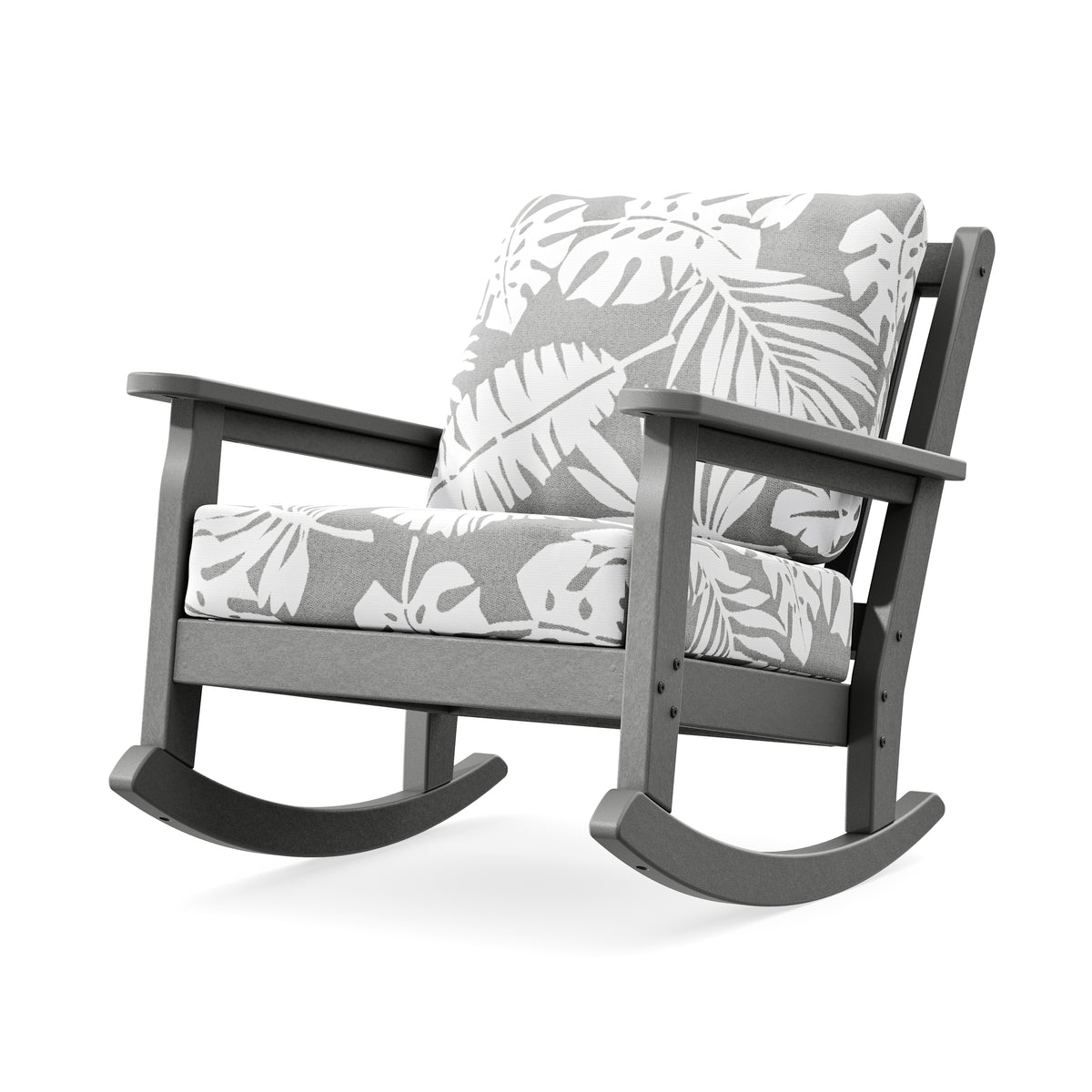POLYWOOD Chippendale Deep Seating Rocking Chair in Slate Grey / Leaf Grey Mist