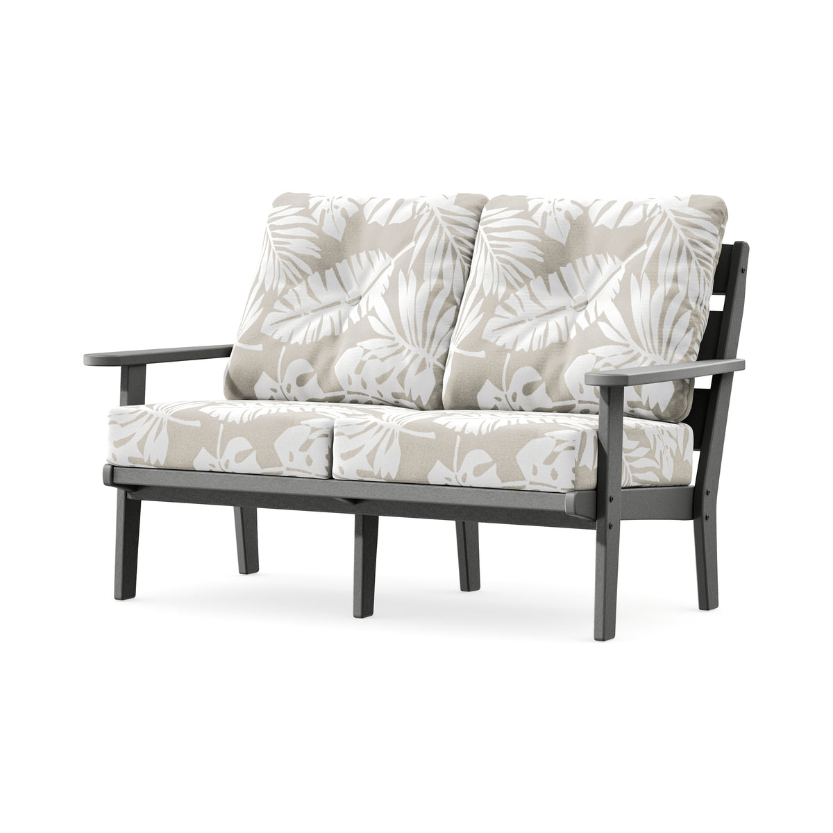 POLYWOOD Lakeside Deep Seating Loveseat in Slate Grey / Leaf Dune Burlap