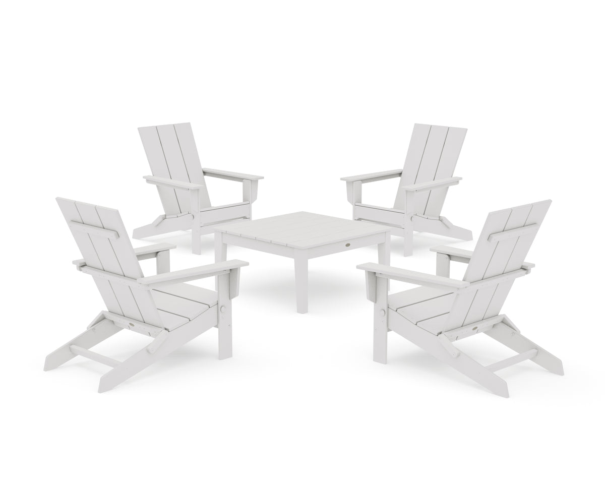 POLYWOOD 5-Piece Modern Studio Folding Adirondack Chair Conversation Group in Vintage White