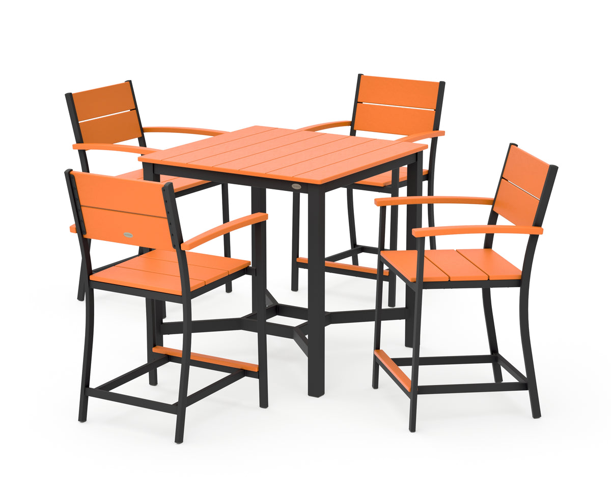 POLYWOOD Main Street 5-Piece Counter Set in Black / Tangerine