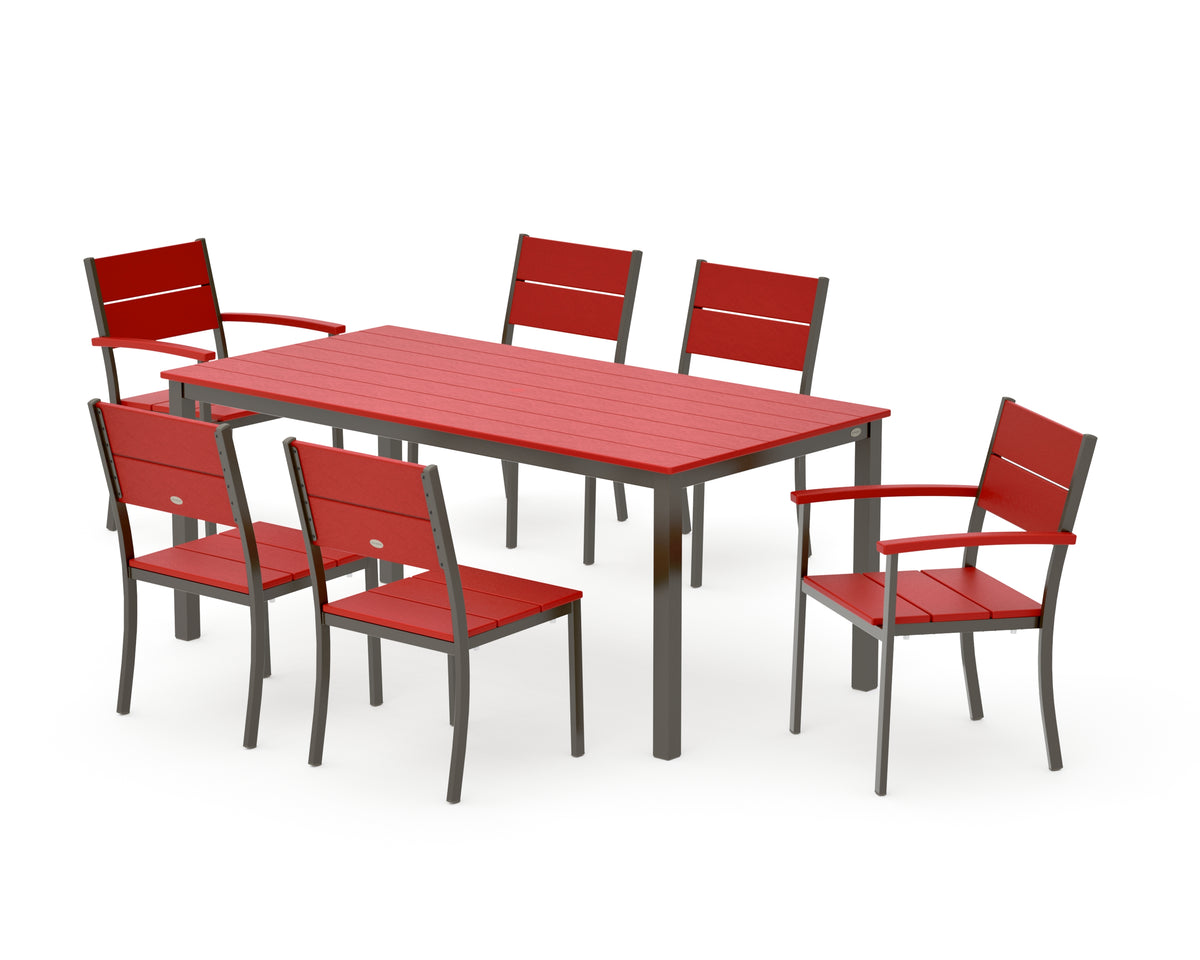 POLYWOOD Main Street 7-Piece Dining Set with Main Street 36" x 72" Dining Table in Bronze / Sunset Red