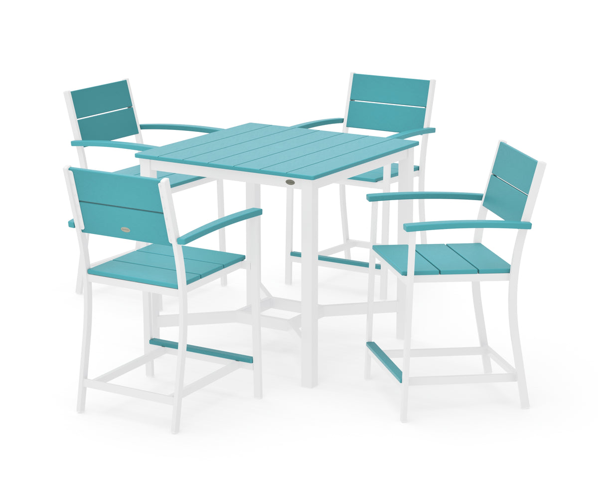POLYWOOD Main Street 5-Piece Counter Set in White / Aruba