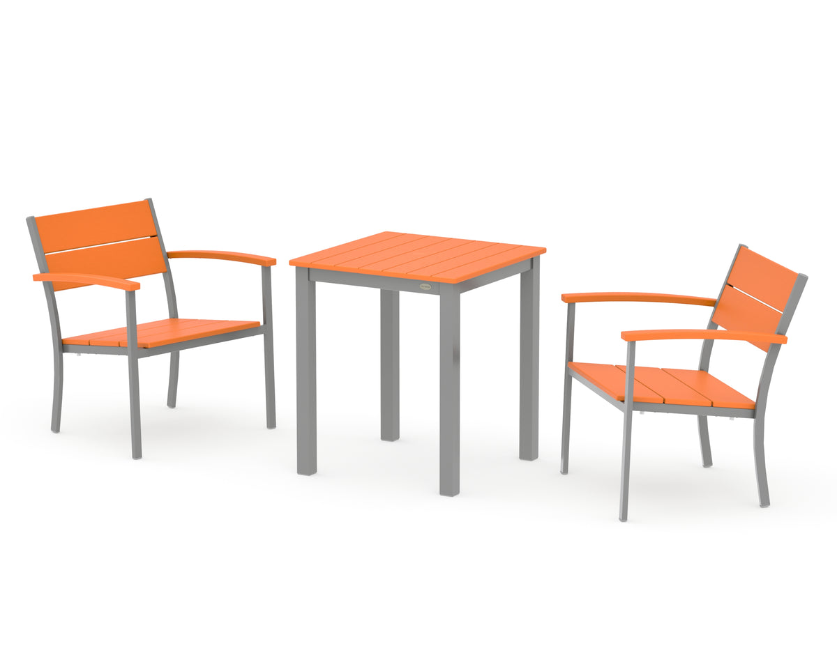 POLYWOOD Main Street 3-Piece Square Dining Set in Silver / Tangerine