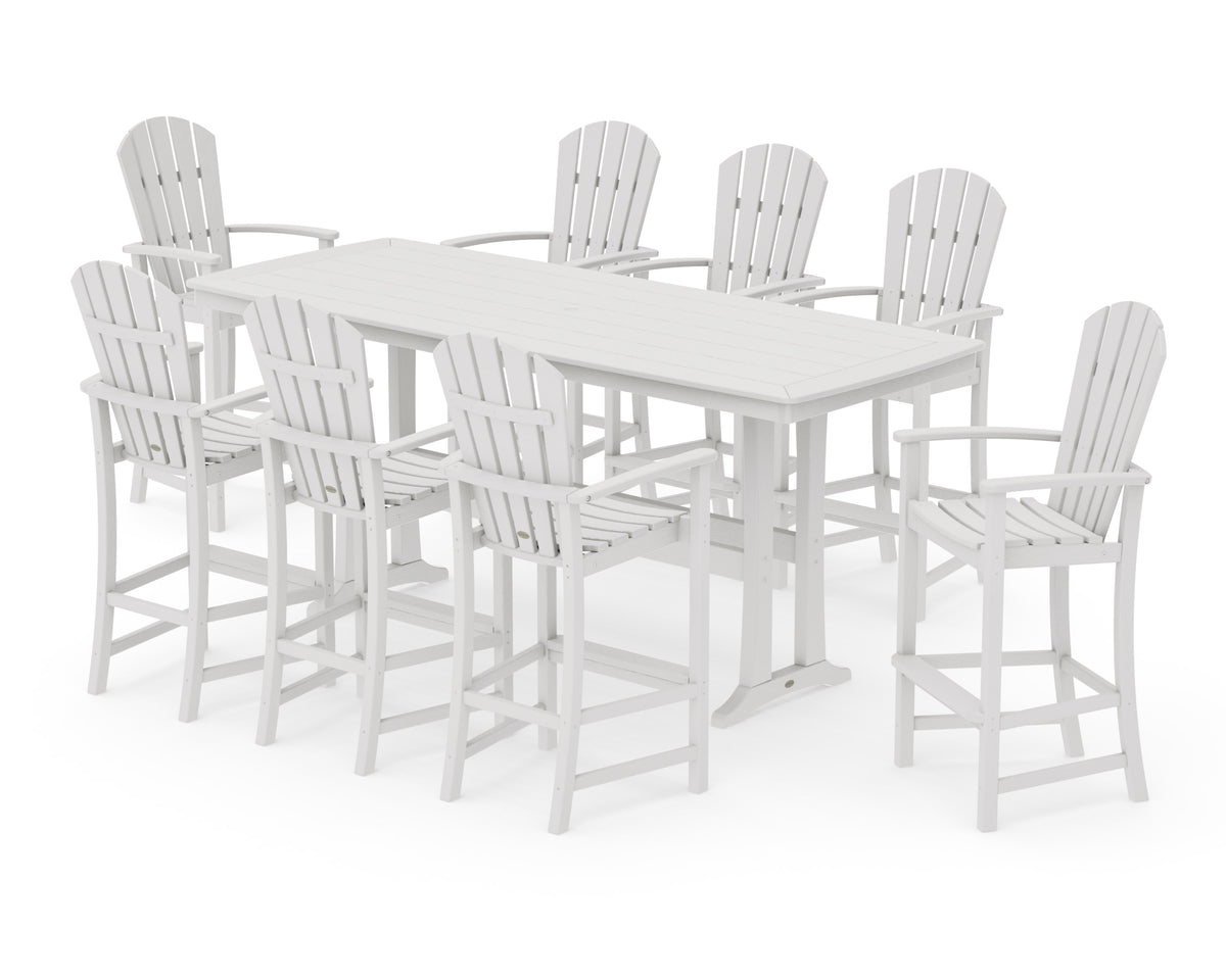 POLYWOOD Palm Coast 9-Piece Bar Set with Trestle Legs in Vintage White