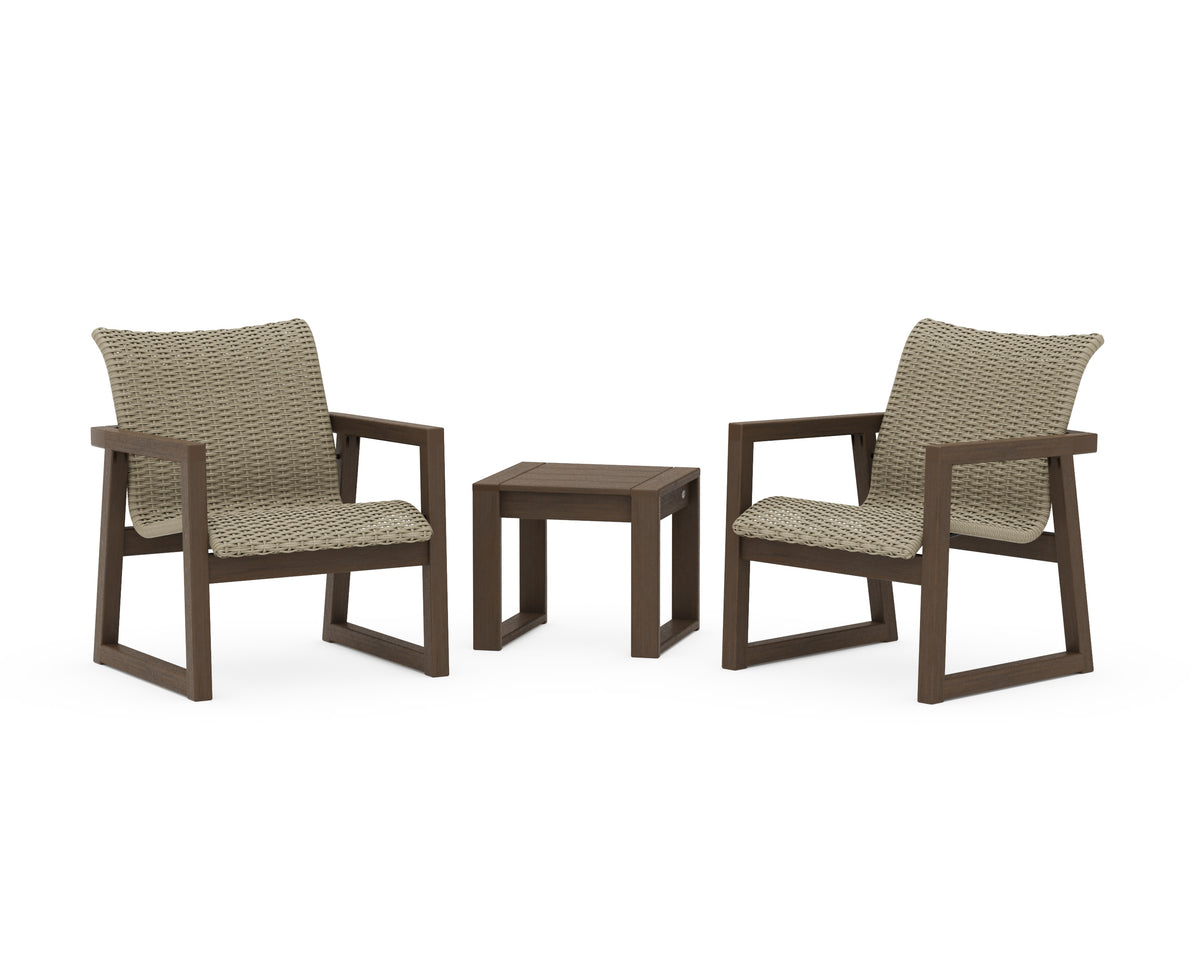 POLYWOOD EDGE Woven 3-Piece Lounge Chair Seating Set in Kona / Dune Grass