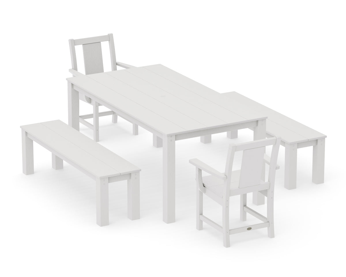 POLYWOOD Prairie 5-Piece Parsons Dining Set with Benches in Vintage White