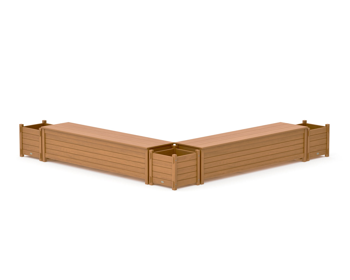 POLYWOOD 72" Nautical L-Shaped Planter Storage Bench Corner Set in Natural