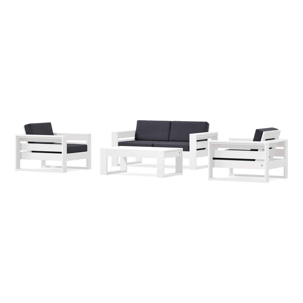 POLYWOOD PW Designer Series Latitude 4-Piece Lounge Loveseat Set in Vintage White / Midnight Linen