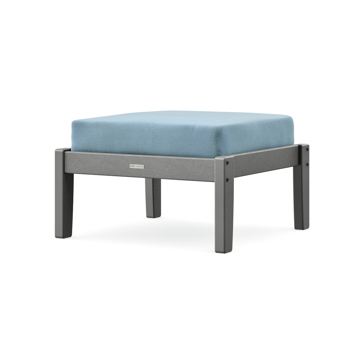 POLYWOOD Chinoiserie Deep Seating Ottoman in Slate Grey / Lattice Sky Blue