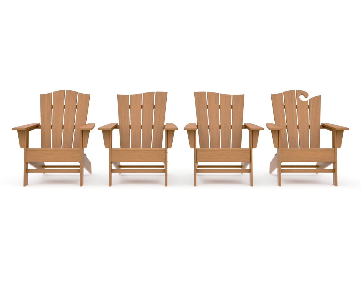 POLYWOOD Wave Collection 4-Piece Adirondack Chair Set in Natural