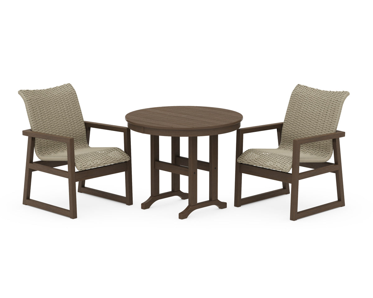 POLYWOOD EDGE Woven 3-Piece Farmhouse Dining Set in Kona / Dune Grass