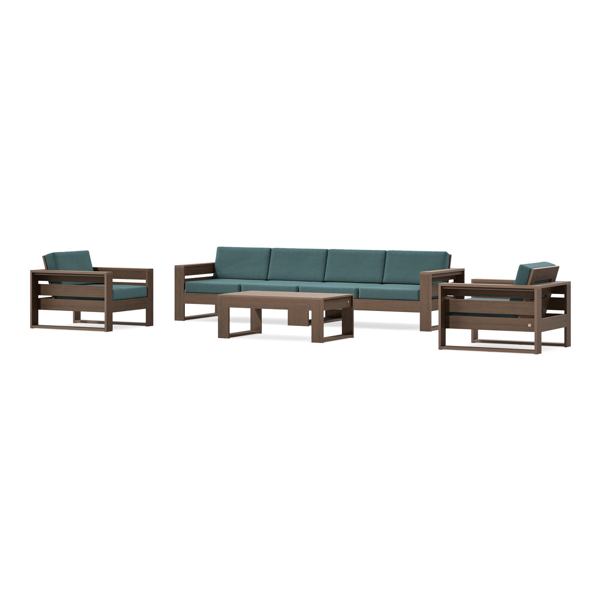 POLYWOOD PW Designer Series Latitude 5-Piece Lounge Sofa Set in Kona / Ocean Teal