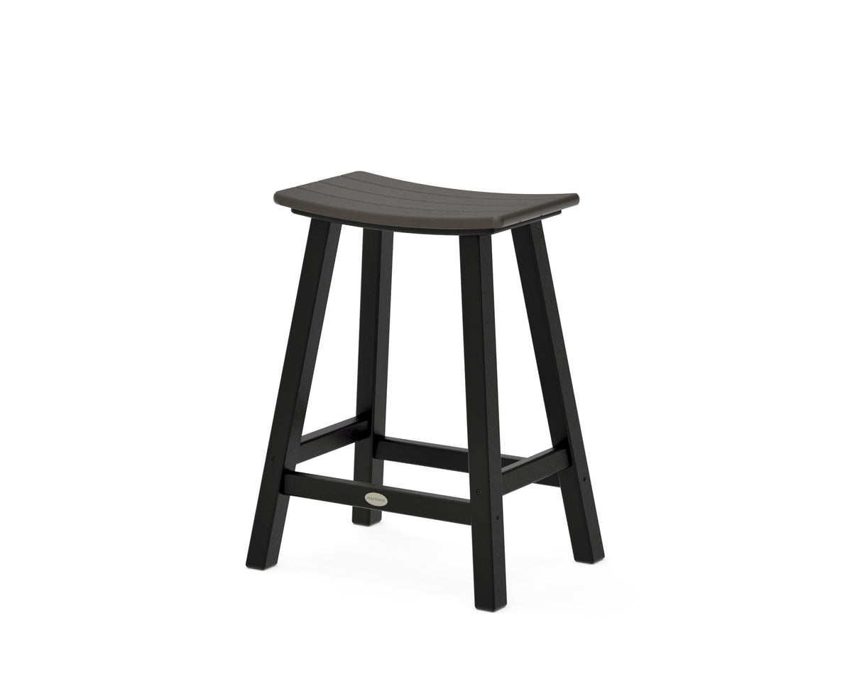 POLYWOOD Contempo 24" Saddle Counter Stool in Black / Vintage Coffee