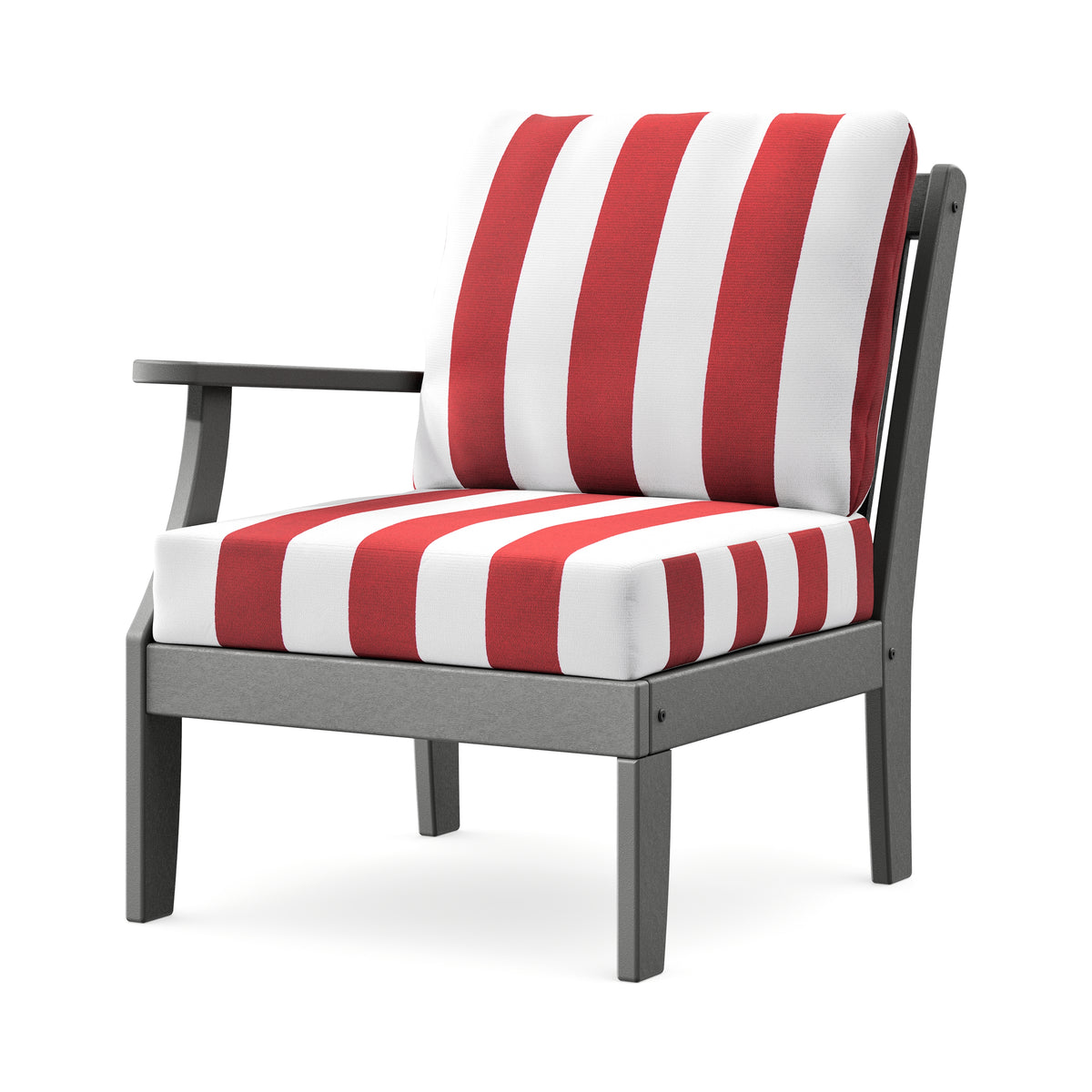 POLYWOOD Braxton Modular Left Arm Chair in Slate Grey / Cabana Stripe Crimson