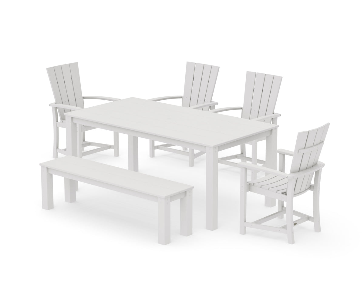 POLYWOOD Quattro 6-Piece Parsons Dining Set with Bench in Vintage White