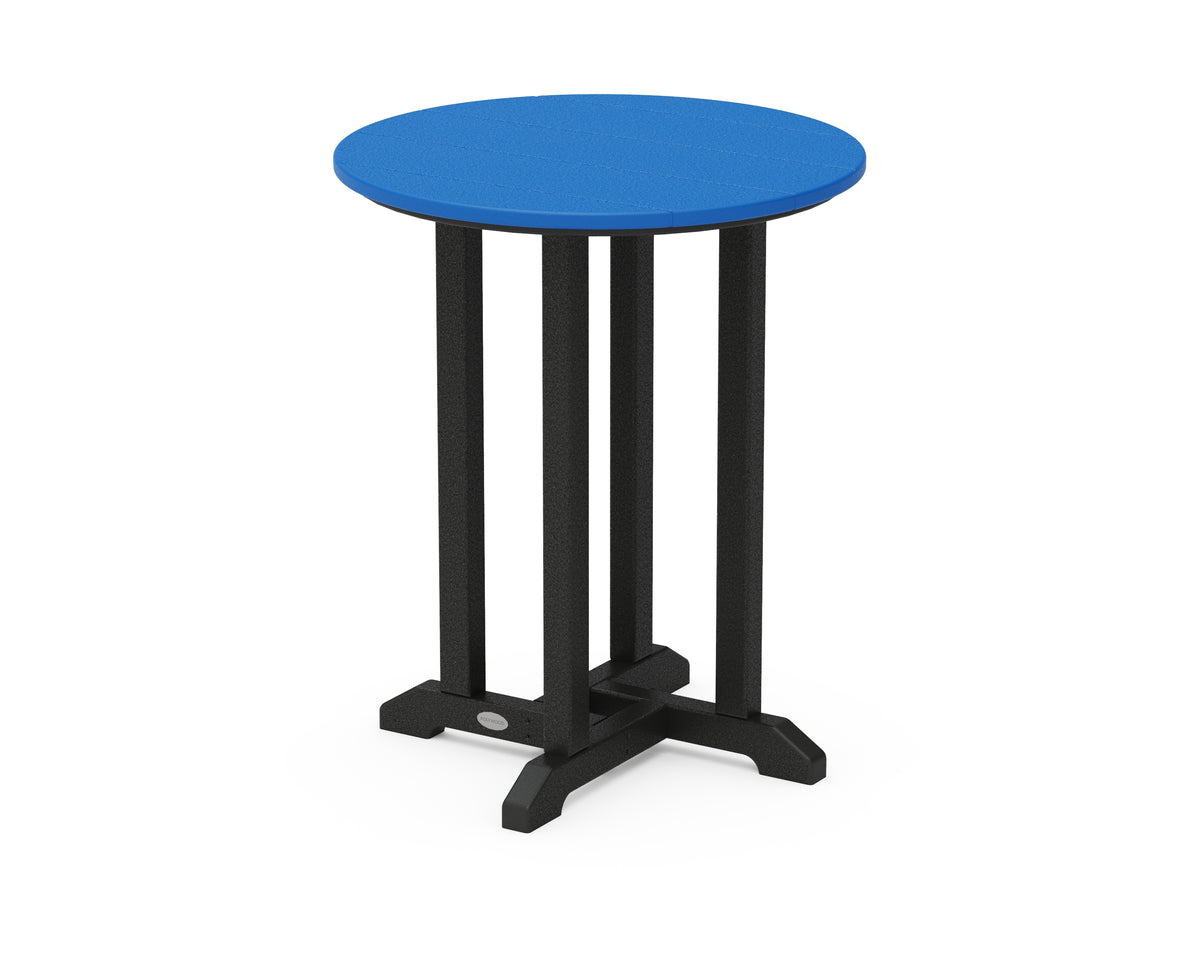 POLYWOOD Contempo 24" Round Dining Table in Black / Pacific Blue