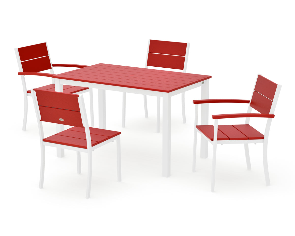 POLYWOOD Main Street 5-Piece Dining Set with Main Street 30 x 48 Dining Table in White / Sunset Red