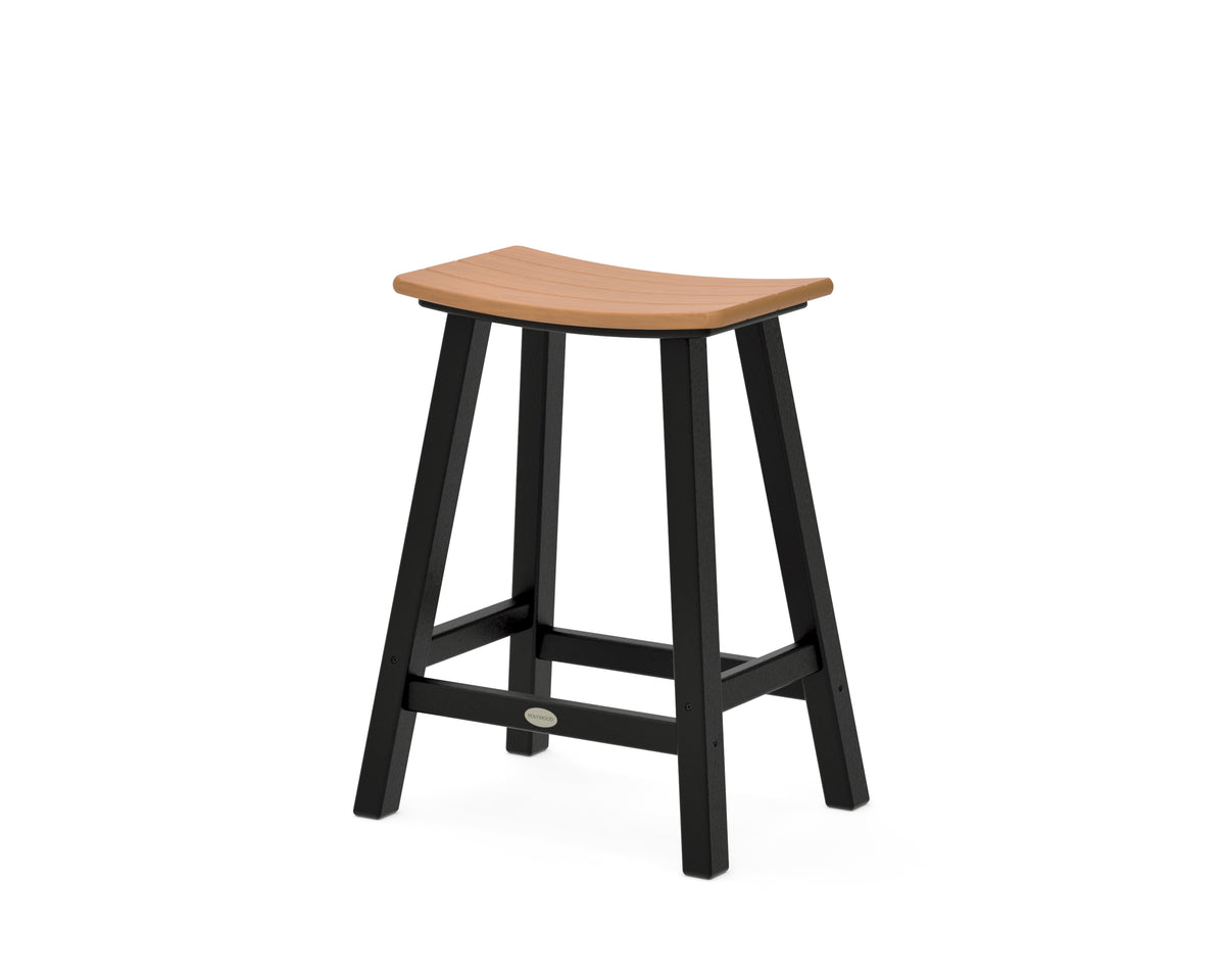 POLYWOOD Contempo 24" Saddle Counter Stool in Black / Natural